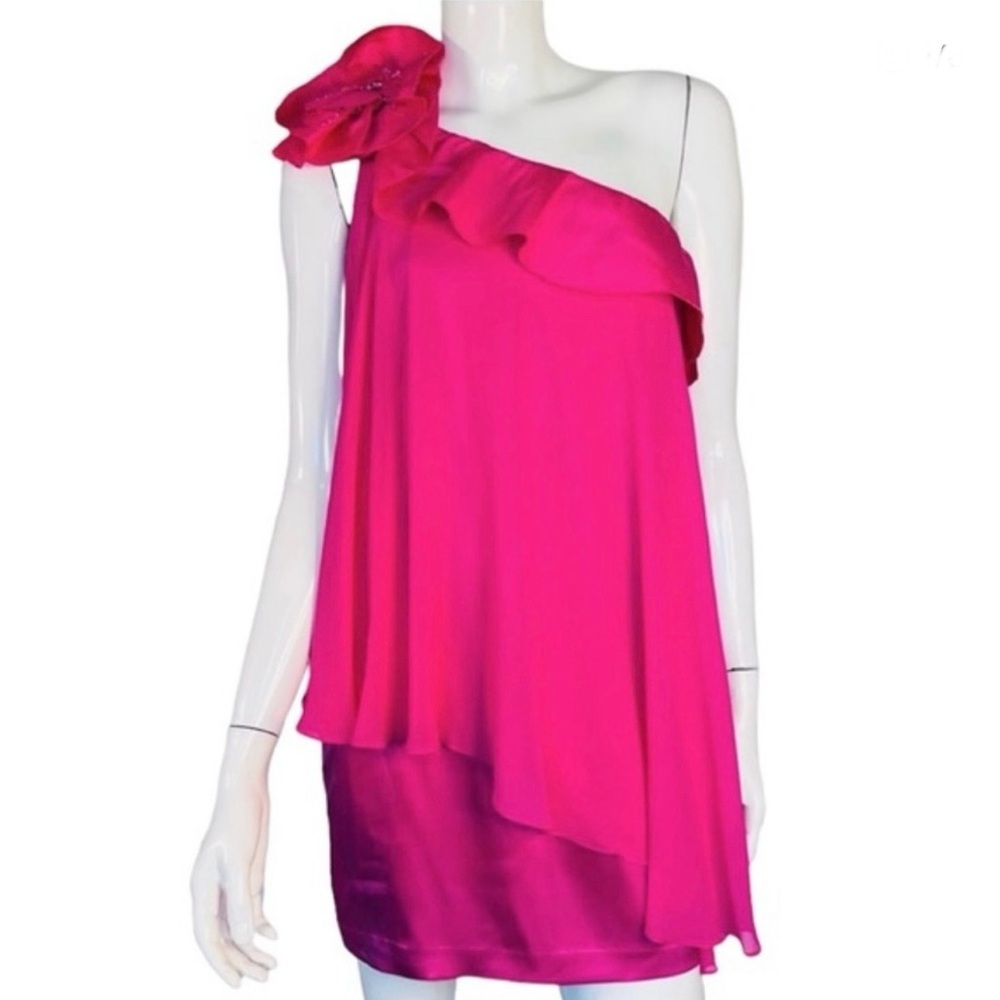 Marc Bouwer Glamit Silk Off Shoulder Hot Pink Cocktail Dress